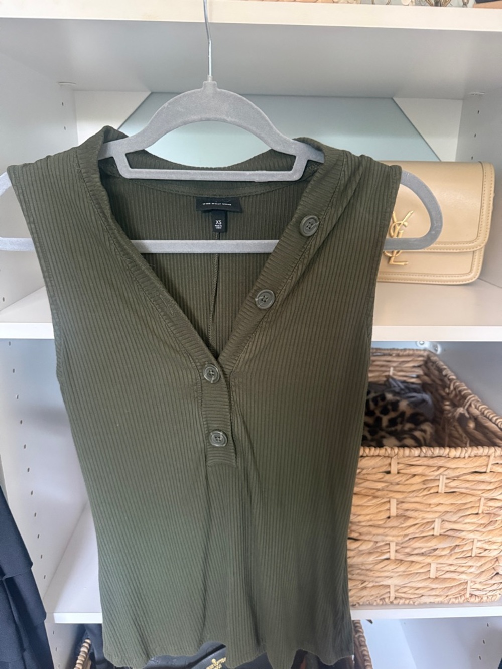 Who What Wear Olive Green Ribbed Button Tank Top